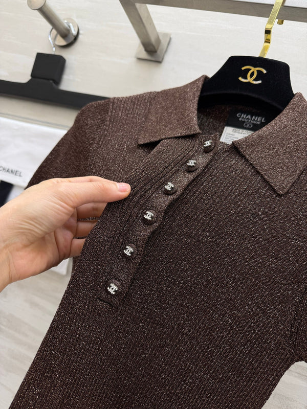 CC 26s Polo Knit Short-Sleeve Sleeve Golden Brown Cashmere 394166