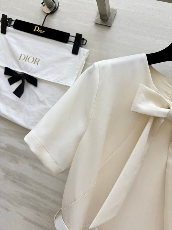 CD 26s Mid-Length Belted Dress White Wool Silk 394159