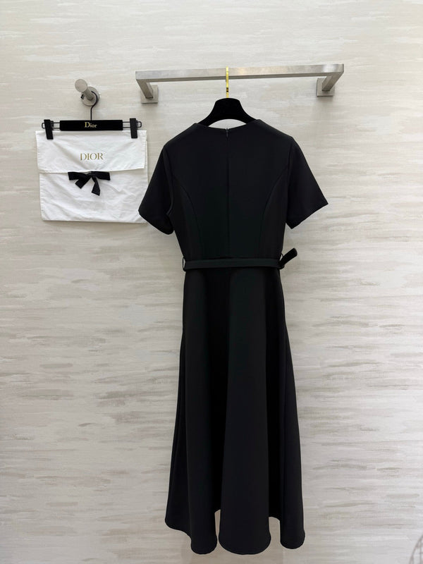 CD 26s Mid-Length Belted Dress Black Wool Silk 394161