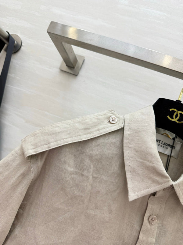 YSL 26s Short-Sleeve Shirt Cream Linen 397024