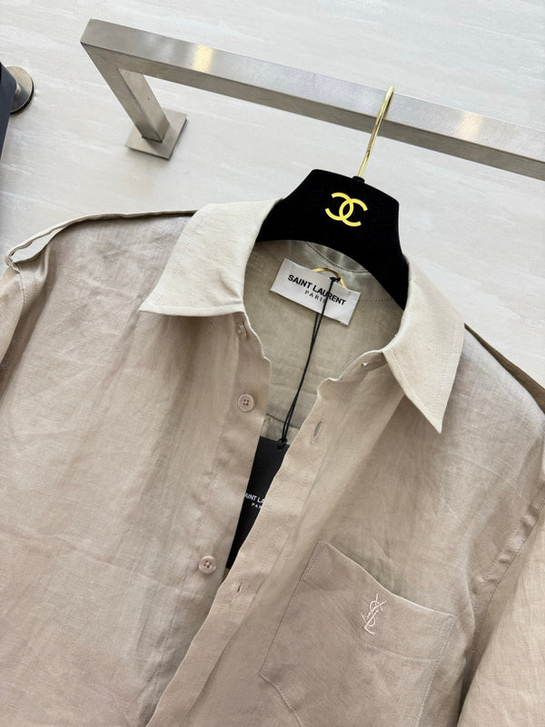 YSL 26s Short-Sleeve Shirt Cream Linen 397024