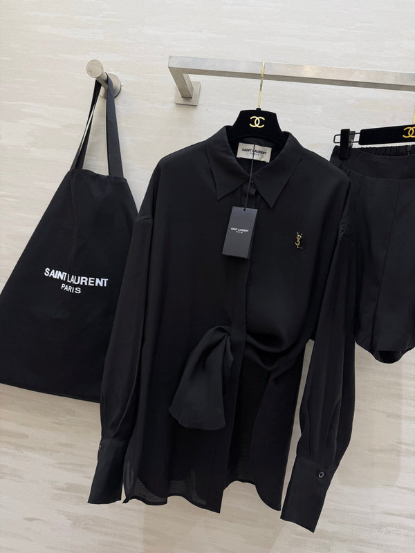 YSL 26s Long-Sleeved Silk Shirt Set Black 398906