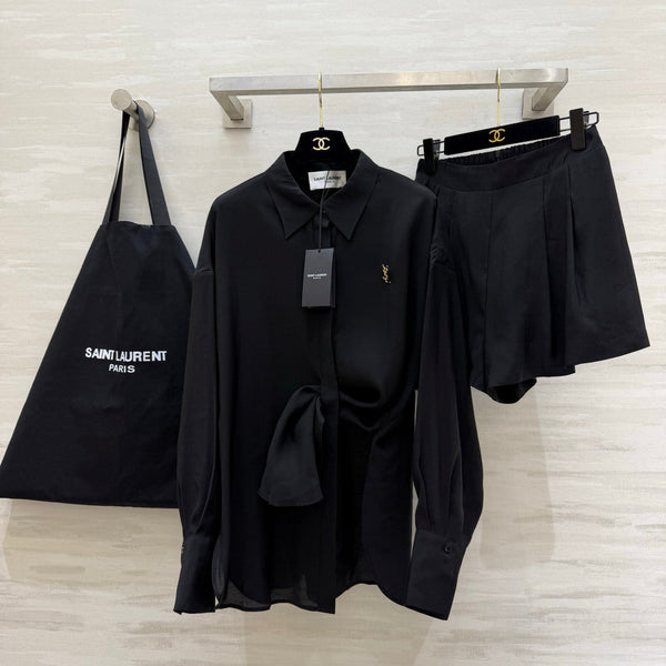 YSL 26s Long-Sleeved Silk Shirt Set Black 398906