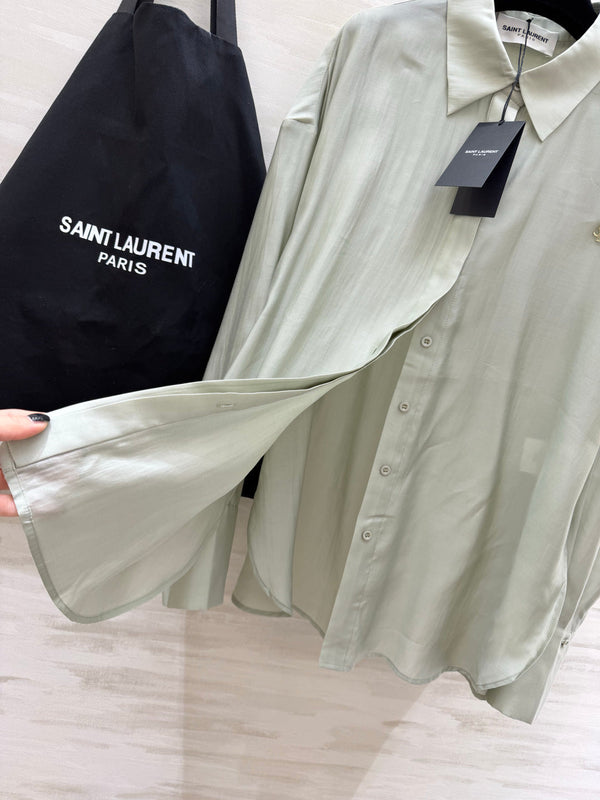 YSL 26s Long-Sleeved Silk Shirt Set Grey 398904