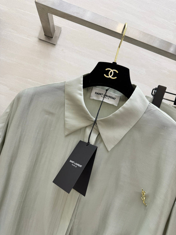 YSL 26s Long-Sleeved Silk Shirt Set Grey 398904