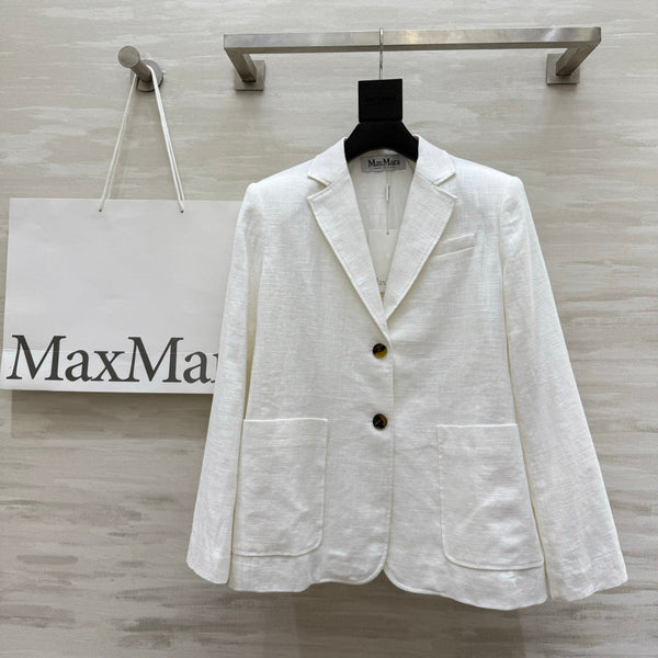 Max Mar Single-Breasted Blazer White Linen 398828