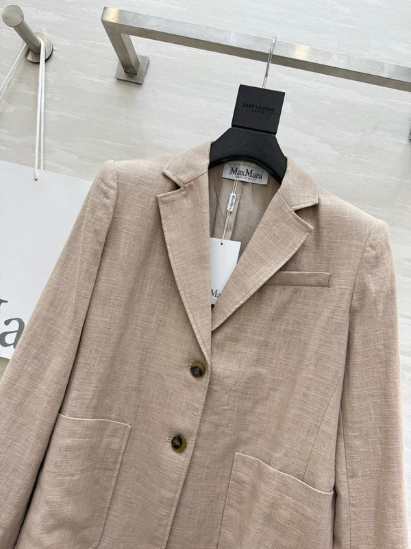 Max Mar Single-Breasted Blazer Light Khaki Linen 398830