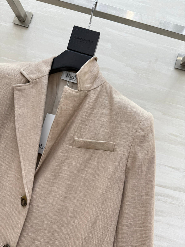 Max Mar Single-Breasted Blazer Light Khaki Linen 398830