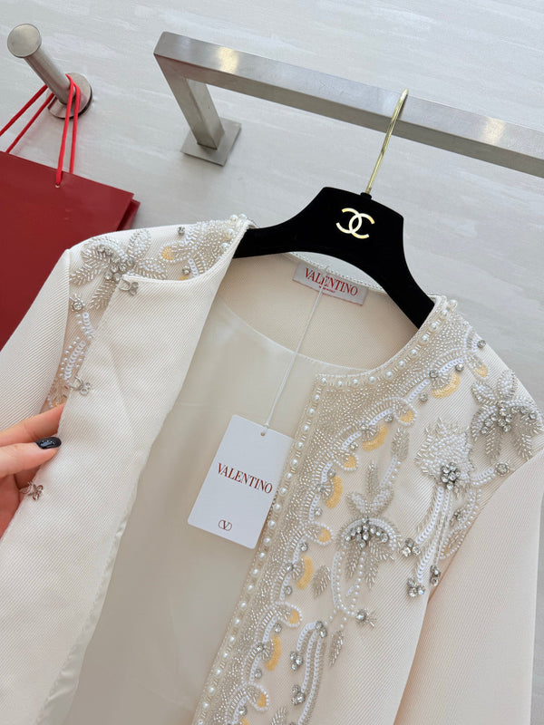 VLTN 26S White Pearl Crystal Embroidered Jacket 428158