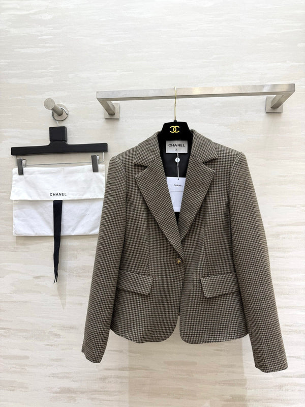 CC 26S Houndstooth Blazer & Wide-Leg Trousers Set Taupe 438850
