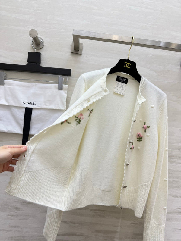 CC 26s Embroidered Floral Bobble Knit Cardigan White 438843