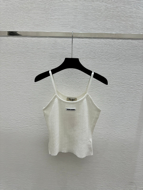 Miumiu 2026 Débardeur en maille blanc et rose Tencel coton 136085