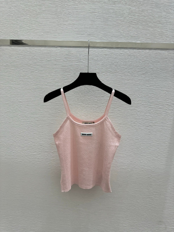 Miumiu 2026 Débardeur en maille blanc et rose Tencel coton 136085