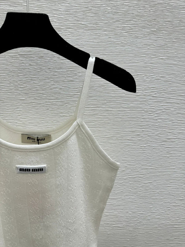 Miumiu 2026 Débardeur en maille blanc et rose Tencel coton 136085