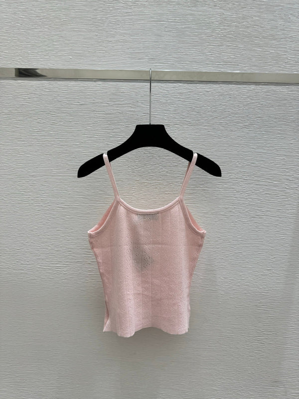 Miumiu 2026 Débardeur en maille blanc et rose Tencel coton 136085
