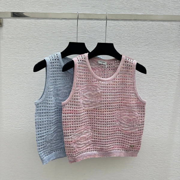 Chanel 2026 Gilet Sans Manches en Maille Évidée Fleur Laine 158962