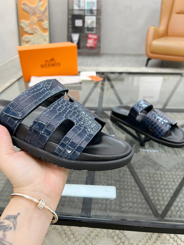 HM Men's Chypre Slide Navy Blue Cowhide 544583