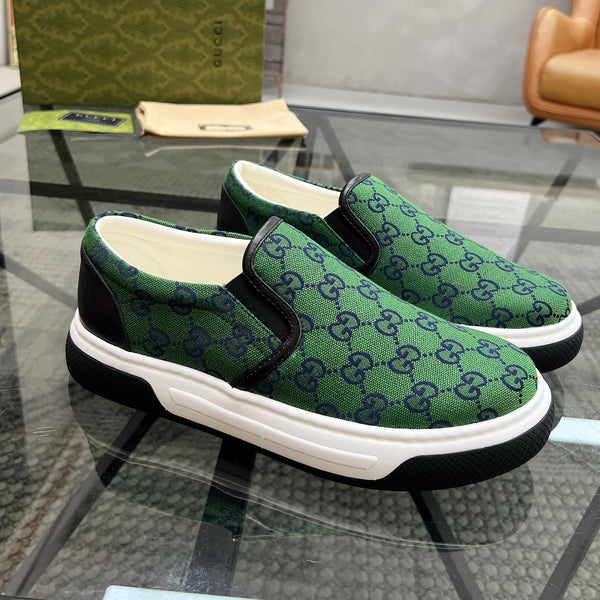GG Men's Slip on Loafer Green Printed Fabric 721522