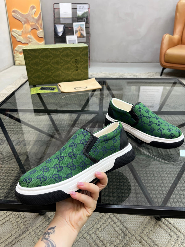 GG Men's Slip on Loafer Green Printed Fabric 721522