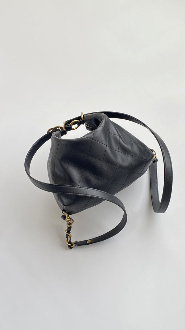 Chanel 25 Hobo Backpack Black Soft Calfskin