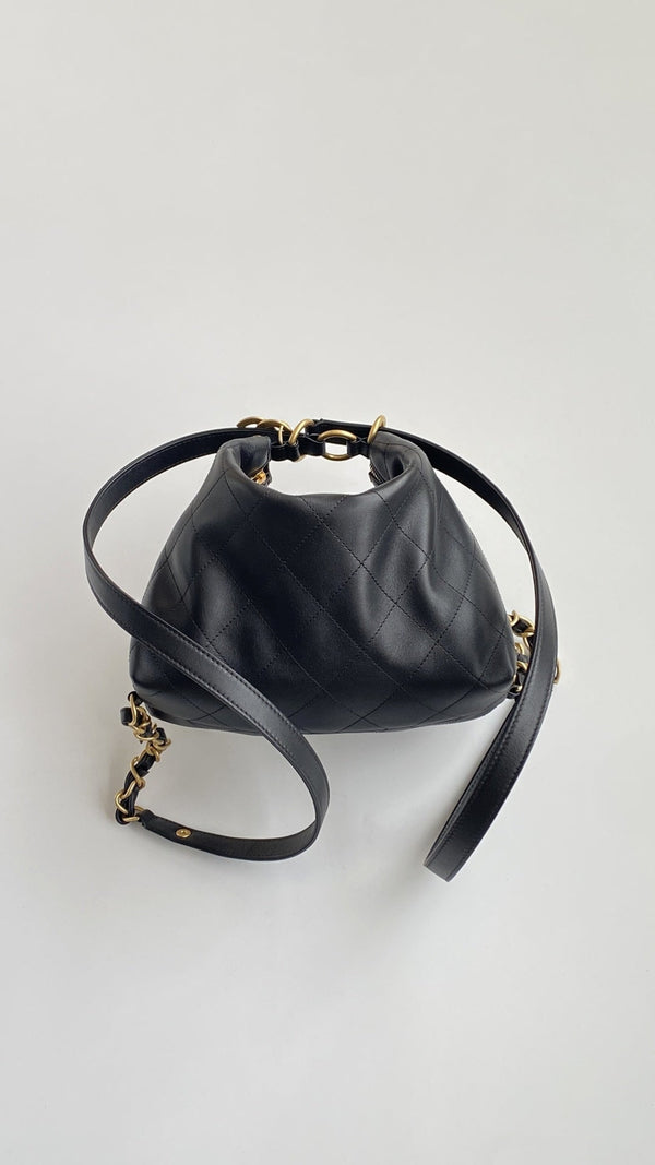 Chanel 25 Hobo Backpack Black Soft Calfskin