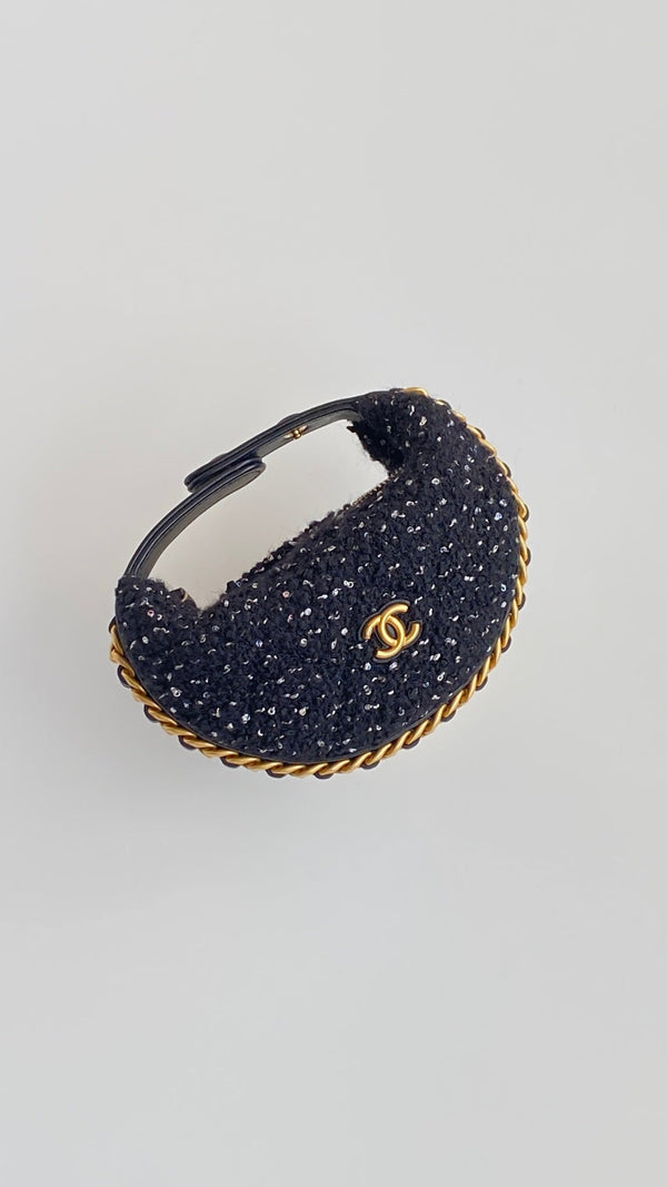 CC Mini Crescent Carry-on Bag 13 Dark Blue Wool Tweed