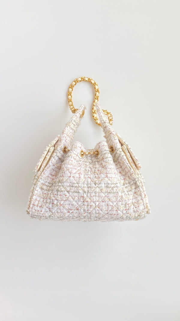 CC 25 hobo bag 30 ivory white pink tweed