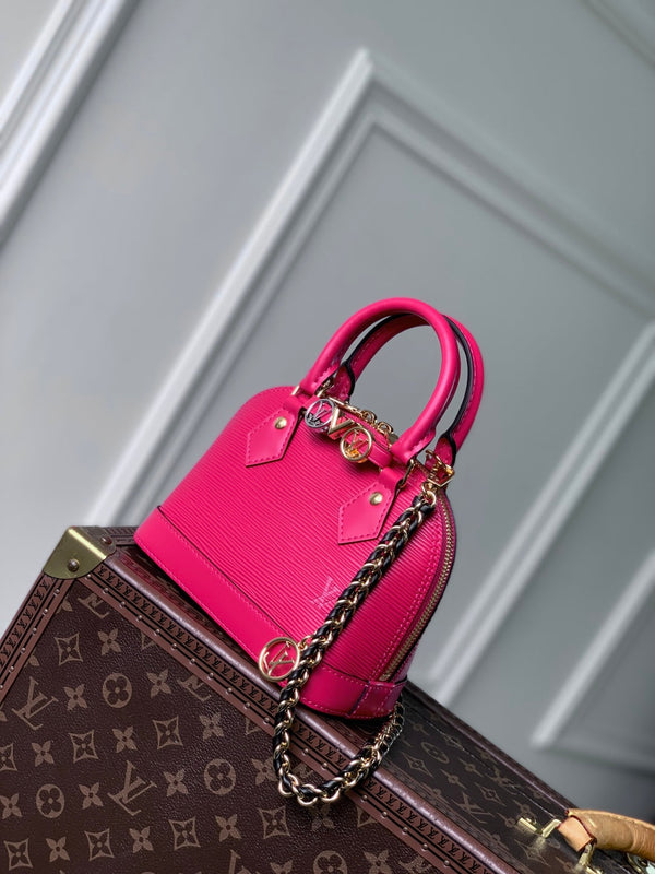 LV Alma Monogram Bag 19.5cm Rose Red Epi Leather 337570