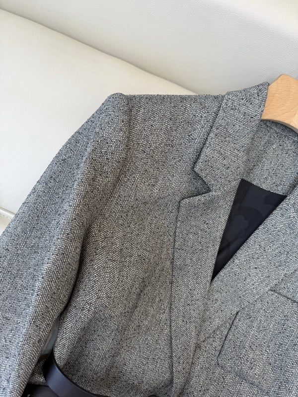 Chanel Blazer 2025 avec ceinture Gris Noir Polyester Laine