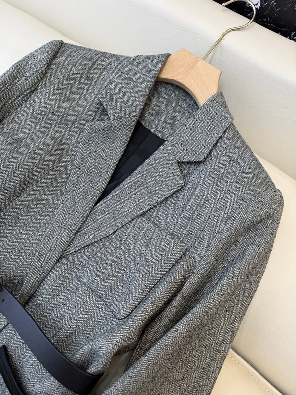 Chanel Blazer 2025 avec ceinture Gris Noir Polyester Laine