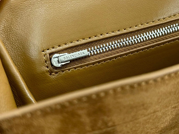 Balenciaga Small Bag 29 Camel Brown Suede Sliver Hardware