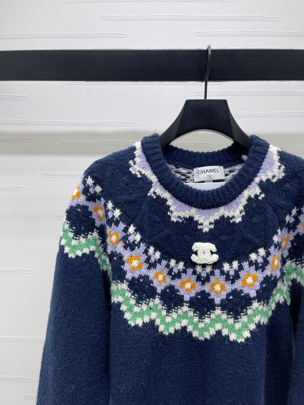 Chanel Pull 2025 Bleu Foncé Mélange Couleurs Laine Nylon 319616