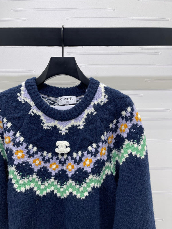 Chanel Pull 2025 Bleu Foncé Mélange Couleurs Laine Nylon 319616