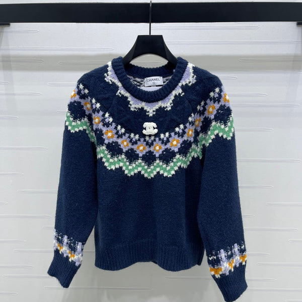 Chanel Pull 2025 Bleu Foncé Mélange Couleurs Laine Nylon 319616