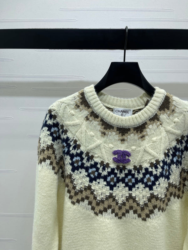 Pull Chanel 2025 Crème Couleurs Mélangées Laine Nylon 319615