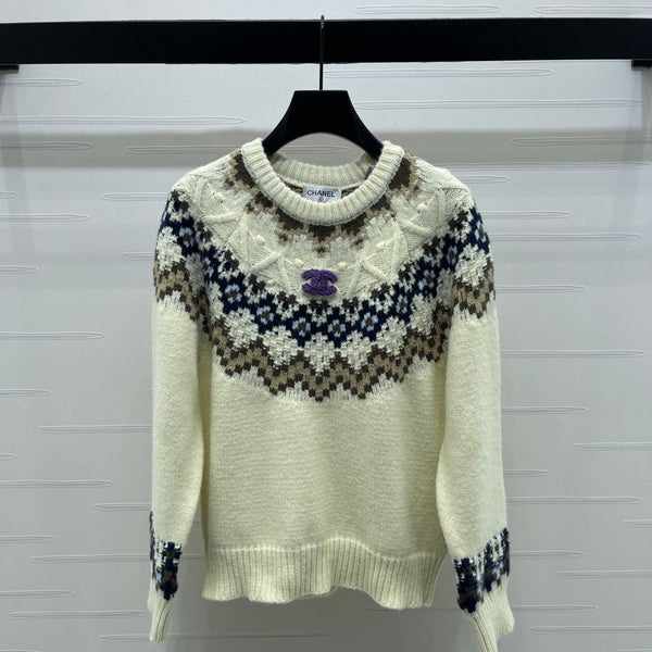 Pull Chanel 2025 Crème Couleurs Mélangées Laine Nylon 319615