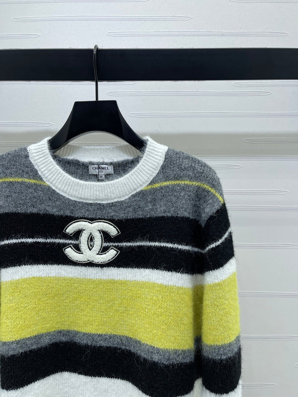 Chanel 2025 Pull Rayé Manches Longues Laine Cachemire Jaune 319606