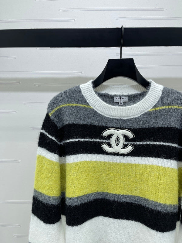 Chanel 2025 Pull Rayé Manches Longues Laine Cachemire Jaune 319606