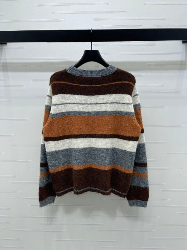 Chanel 2025 Striped Pullover Long-sleeved Sweater Brown Wool Cashmere 319607