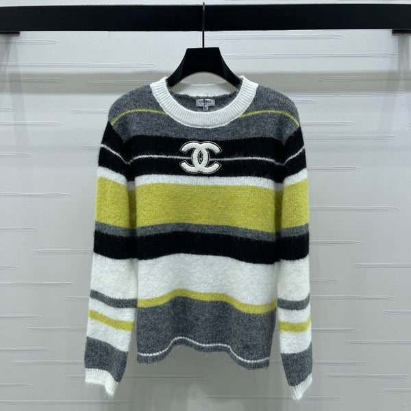 Chanel 2025 Pull Rayé Manches Longues Laine Cachemire Jaune 319606