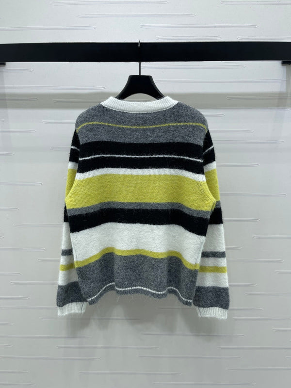 Chanel 2025 Pull Rayé Manches Longues Laine Cachemire Jaune 319606