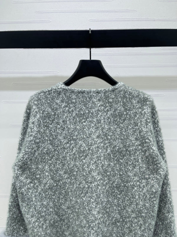 Chanel Cardigan Ras du Cou Manches Fourrure Gris Polyester Laine 2025 319595