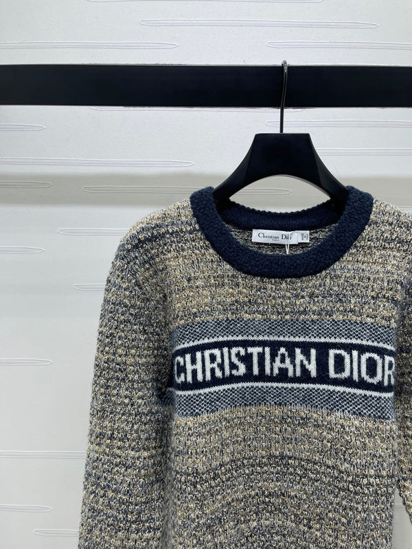 Dior 2025 Sweater Beige mix Navy Blue Wool 321296