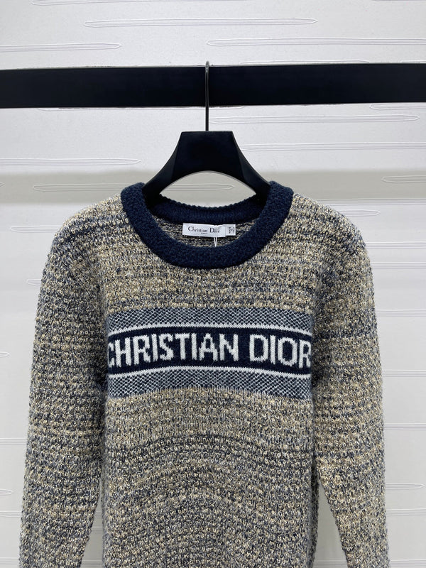 Dior 2025 Sweater Beige mix Navy Blue Wool 321296