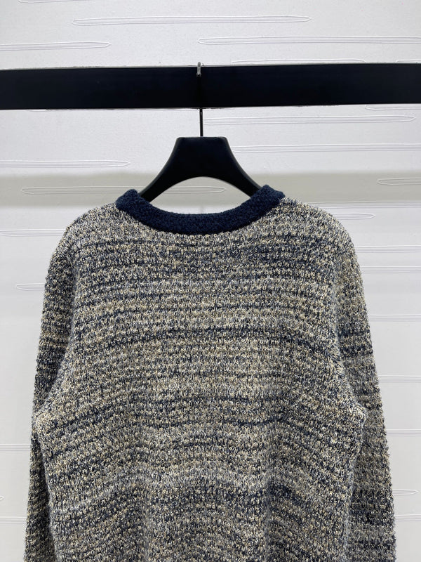 Dior 2025 V-neck Cardigan Beige mix Navy Blue Wool 321292