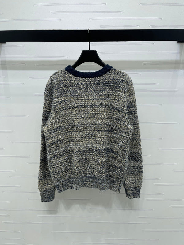 Dior 2025 V-neck Cardigan Beige mix Navy Blue Wool 321292