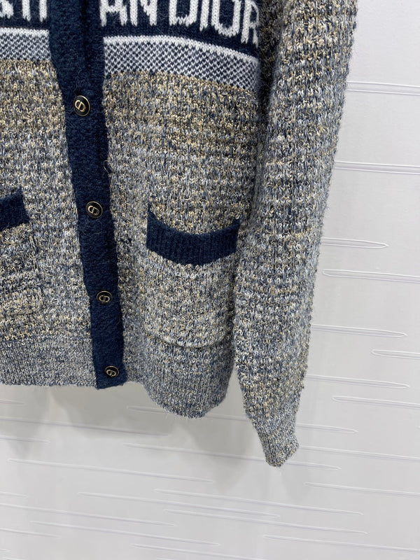 Dior 2025 Cardigan Beige mix Navy Blue Wool 321288
