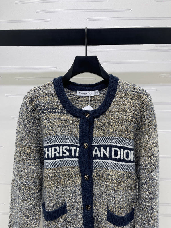 Dior 2025 Cardigan Beige mix Navy Blue Wool 321288