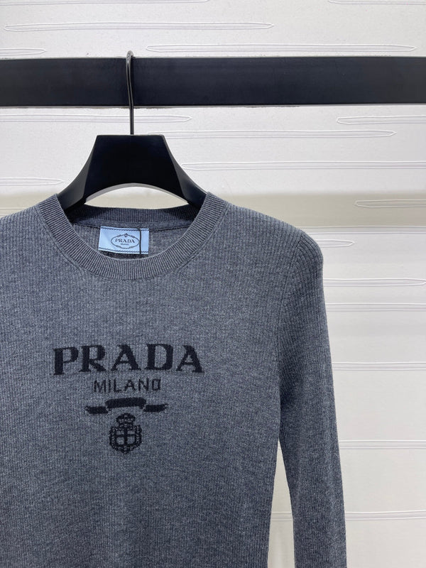 Prada Logo-Intarsia Wool Jumper Anthracite Grey Wool 351036
