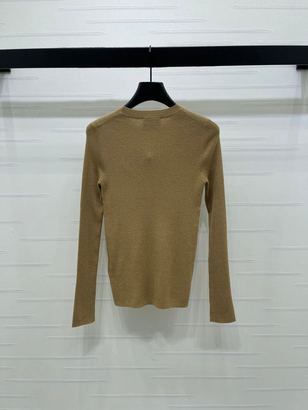 Pull Prada en laine intarsia avec logo, en laine camel 351032